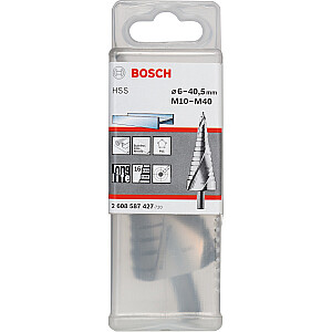 Ступенчатое сверло Bosch HSS, 6 мм - 40,5 мм, M 10 - M 40 (16 ступеней, со спиральной канавкой)