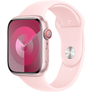 Apple Watch Series 9, išmanusis laikrodis (rožinis, aliuminis, 45 mm, sportinė apyrankė, korinis)