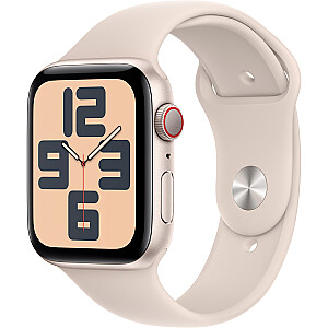Apple Watch SE (2023), Smartwatch (серебристый/светло-бежевый, 44 мм, спортивный ремешок, алюминий, сотовый)