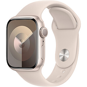 „Apple Watch Series 9“, išmanusis laikrodis (sidabro / šviesiai smėlio spalvos, aliuminis, 41 mm, sportinė apyrankė)