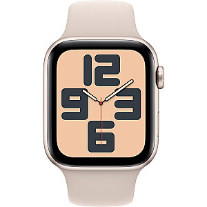 Apple Watch SE (2023), Smartwatch (серебристый/светло-бежевый, 44 мм, спортивный ремешок, алюминий, сотовый)
