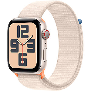 Apple Watch SE (2023), «умные» часы (серебристый/светло-бежевый, 44 мм, спортивный ремешок, алюминий, сотовый телефон)