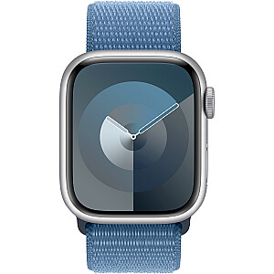 „Apple Watch Series 9“, išmanusis laikrodis (sidabras / mėlynas, aliuminis, 41 mm, sportinė apyrankė, korinis)