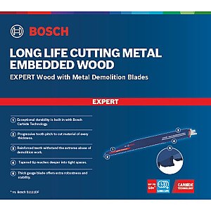 Stūmoklinis pjūklo diskas Bosch Expert 'Wood with Metal Demolition' S 1267 XHM, 10 vnt. (ilgis 300 mm)