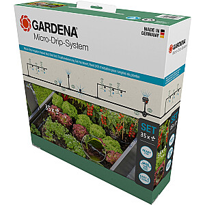 GARDENA Микрокапельная система, комплект для капельного орошения, приподнятая грядка/грядка, 35 растений, капельница (черный/серый, модель 2023)