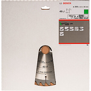 Bosch Optiline Wood diskinio pjūklo diskas, 250 mm, 40Z (skersmuo 30 mm, skirtas staliniams pjūklams)
