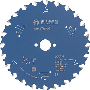 Полотно для циркулярной пилы Bosch Expert for Wood, 160 мм, 24Z (диаметр 20 мм, для ручных циркулярных пил)