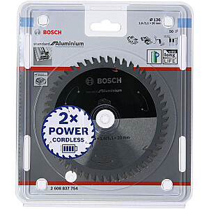 Bosch diskinio pjūklo diskas, standartinis aliuminis, 136 mm, 50Z (skersmuo 20 mm, akumuliatoriniams rankiniams diskiniams pjūklams)