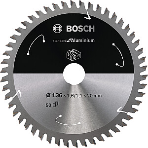 Полотно для циркулярной пилы Bosch стандартное по алюминию, 136 мм, 50Z (диаметр 20 мм, для аккумуляторных ручных циркулярных пил)