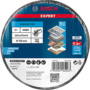 Диск Bosch Expert из нетканого материала N880 ультратонкий, 125 мм, шлифовальный лист (серый, 5 шт., для эксцентриковых шлифовальных машинок)