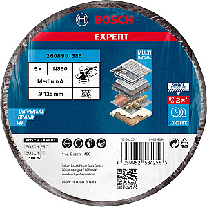 Vilnonis diskas Bosch Expert N880 Medium S, 125 mm, šlifavimo lapas (juodas, 5 vnt., ekscentriniams šlifuokliams)