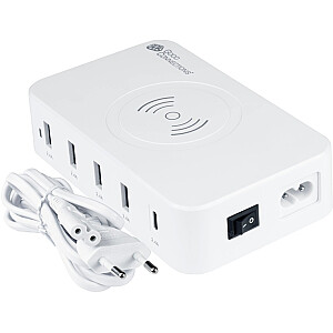 Настольная зарядная станция Good Connections USB, 60 Вт, 5 портов (белая, беспроводная зарядка Qi 10 Вт, USB-A, USB-C)