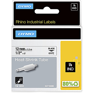 Dymo Rhino termiškai susitraukiantis vamzdelis IND. ORIGINALUS 12 mm x 1,5 m, juodos ir baltos spalvos, etiketės termiškai susitraukiantis vamzdelis (skirtas 2,97–5,13 mm skersmens, 18055)