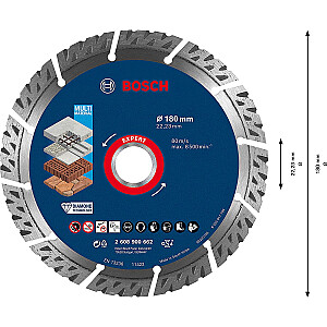 Алмазный отрезной диск Bosch Expert MultiMaterial, O 180 мм (диаметр отверстия 22,23 мм)