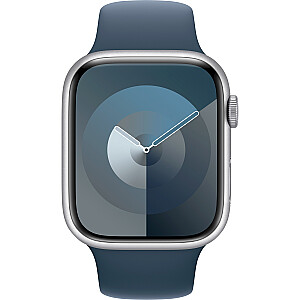 „Apple Watch Series 9“, išmanusis laikrodis (sidabras / mėlynas, aliuminis, 45 mm, sportinė apyrankė)