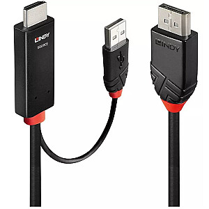 Lindy HDMI į DisplayPort adapterio laidas (juodas / raudonas, 2 metrai)