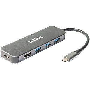 D-Link DUB-2333, prijungimo stotelė (sidabrinė, USB-A, USB-C, HDMI)