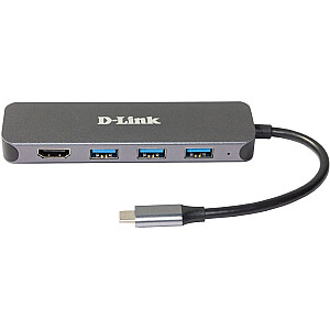 D-Link DUB-2333, prijungimo stotelė (sidabrinė, USB-A, USB-C, HDMI)