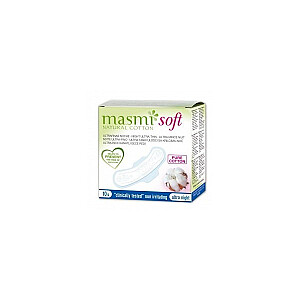 MASMI Soft Night Ultra-Thin Pads itin ploni naktiniai įklotai su sparneliais iš natūralios medvilnės 10 vnt.