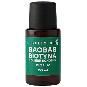 BIOELIXIRE Silikoninis plaukų serumas Baobabas + biotinas ir kanapių aliejus 20 ml