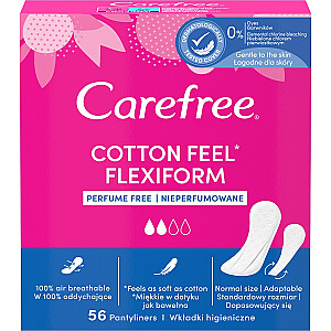 CAREFREE Cotton Feel Flexiform higieniniai įklotai, bekvapiai, 56 vnt.