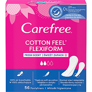 CAREFREE Cotton Feel Flexiform Fresh Smell kelnaičių įklotai, 56 vnt.