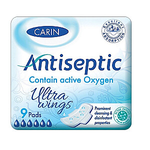 CARIN Antiseptic Ultra Wings itin ploni higieniniai įklotai su sparneliais 9 vnt.