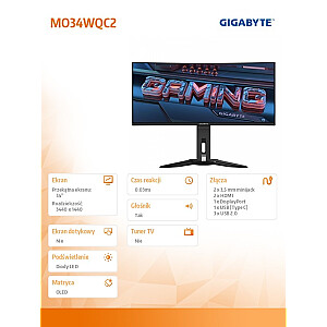 Monitorius 34 kanalų MO34WQC2 OLDE WQHD 250kd/m2/175Hz/0.03MS/2xHDMI/DP