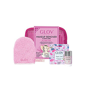 GLOV SET Kelioninis rinkinys visų tipų odai On-The-Go makiažo valiklis + Quick Treat makiažo korekcijai + Magnetinis valiklis pirštinių ir makiažo šepetėlių skaidulų valymui ir priežiūrai + kosmetikos krepšys