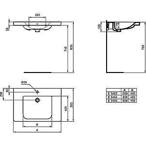 Ideal Standard Connect Freedom praustuvas, 800x555x165mm (h), sukurtas žmonėms, turintiems specialių poreikių