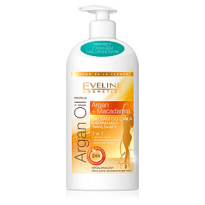 EVELINE Argan Oil 3in1 stangrinantis ir drėkinantis kūno balzamas sausai odai 350ml