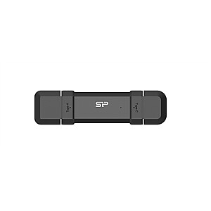 SILICON POWER DS72 dvigubas USB-C/USB 3.2 Gen 2 nešiojamasis išorinis SSD, 500 GB, juodas