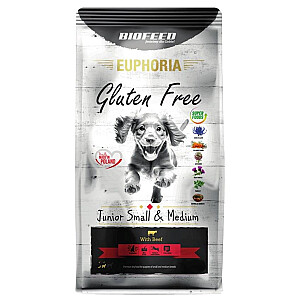 BIOFEED Euphoria Gluten Free Junior mažas ir vidutinis Jautiena - sausas šunų maistas - 12 kg