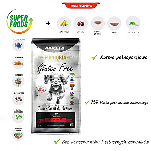 BIOFEED Euphoria Gluten Free Junior mažas ir vidutinis Jautiena - sausas šunų maistas - 12 kg