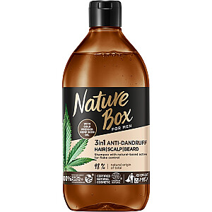 NATURE BOX For Men 3in1 Šampūnas nuo pleiskanų plaukams, galvos odai ir barzdai su avokadų aliejumi kanapėmis 385ml