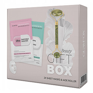 GLAMFOX SET Beauty Gift Box увлажняющая тканевая маска 25 мл + восстанавливающая тканевая маска 25 мл + массажный ролик для лица