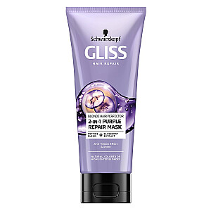 GLISS Blonde Hair Perfector 2-in-1 Purple Repair Mask kaukė natūraliems, dažytiems arba balintiems šviesiems plaukams 200ml
