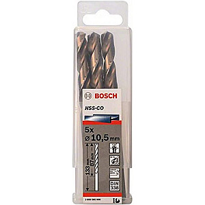 Bosch sukamasis grąžtas metalui HSS-Co, DIN 338, 10,5 mm (5 vnt., darbinis ilgis 87 mm)