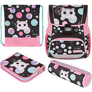 Herlitz Loop Plus Cute Cat, школьная сумка (розовый/коричневый, включая школьный чехол из 16 предметов, пенал, спортивную сумку)