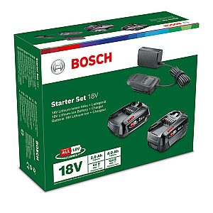 Bosch starterio rinkinys 18V (PBA 2.0Ah + PBA 4.0Ah + AL 18V-20), įkroviklis (juodas, 2 baterijos + įkroviklis, POWER FOR ALL ALLIANCE)