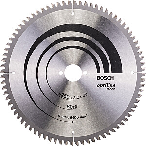Diskinio pjovimo diskas Bosch Optiline Wood, 250 mm, 80 dantų.