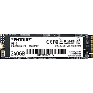 „Dysk Patriot P310“ 240 GB M.2 2280 PCI-E x4 Gen3 NVMe SSD (P310P240GM28)