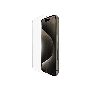 „Belkin ScreenForce Pro UltraGlass2“ antimikrobinė ekrano apsauga „Apple“, skirta „iPhone 15 Pro Glass“, skaidri, skaidri ekrano apsauga