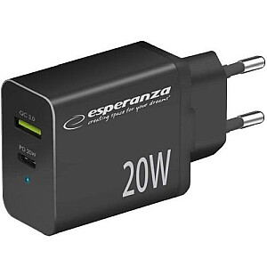 Зарядное устройство Esperanza EZC105K Type C 20 Вт + USB QC3.0 18 Вт