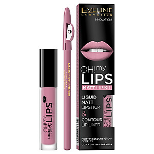 EVELINE Oh My Lips Liquid Matt Lipstick&Contour Lip Liner matiniai lūpų dažai ir lūpų pieštukas 4,5 ml + 1 vnt. 03 Rose Nude