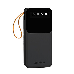 SENDEM P402 maitinimo blokas 20000 mAh | 2.4A | LED | įmontuotas USB-C, Lightning, Micro USB kabelis | juodas