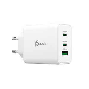 Зарядное устройство J5create, 65 Вт, GaN USB-C, 3 порта — ЕС (2xUSB-C, 1xUSB3.0; цвет белый) JUP3365E-EN