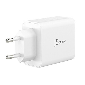 Зарядное устройство J5create, 65 Вт, GaN USB-C, 3 порта — ЕС (2xUSB-C, 1xUSB3.0; цвет белый) JUP3365E-EN