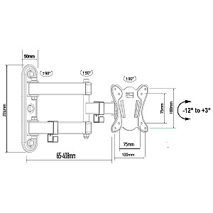 Maclean MC-417 Full Motion ТВ-монитор Настенное крепление 13–32 дюйма, макс. 30 кг. VESA 100x100 Универсальный держатель с черным порошковым покрытием Регулируемое расстояние до стены Вращение Наклон