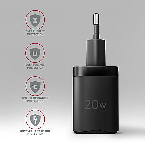 ACU-PD20 PD Сетевое зарядное устройство, 20 Вт, 1 порт USB-C, PD3.0/QC3.0/AFC/FCP/Apple Black